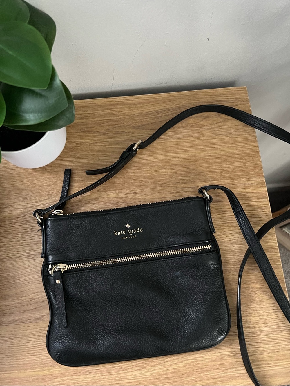 kate spade Black Leather Crossbody with Gold Hardware